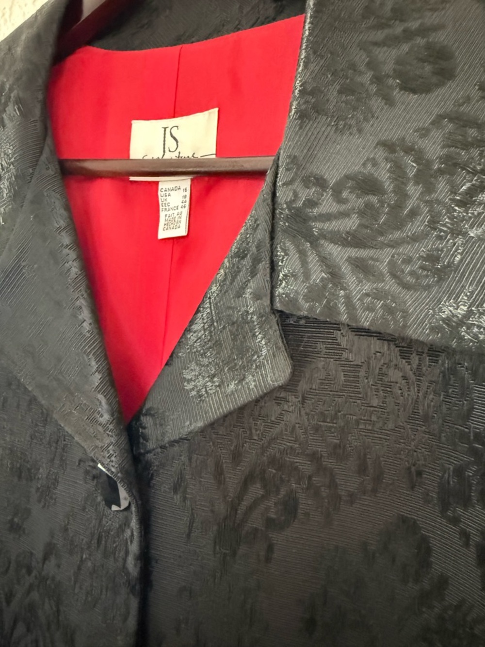 Elegant Black Jacquard Coat | Size 16 | Red‎ Lined Glam Evening Statement Jacket - Picture 6 of 15